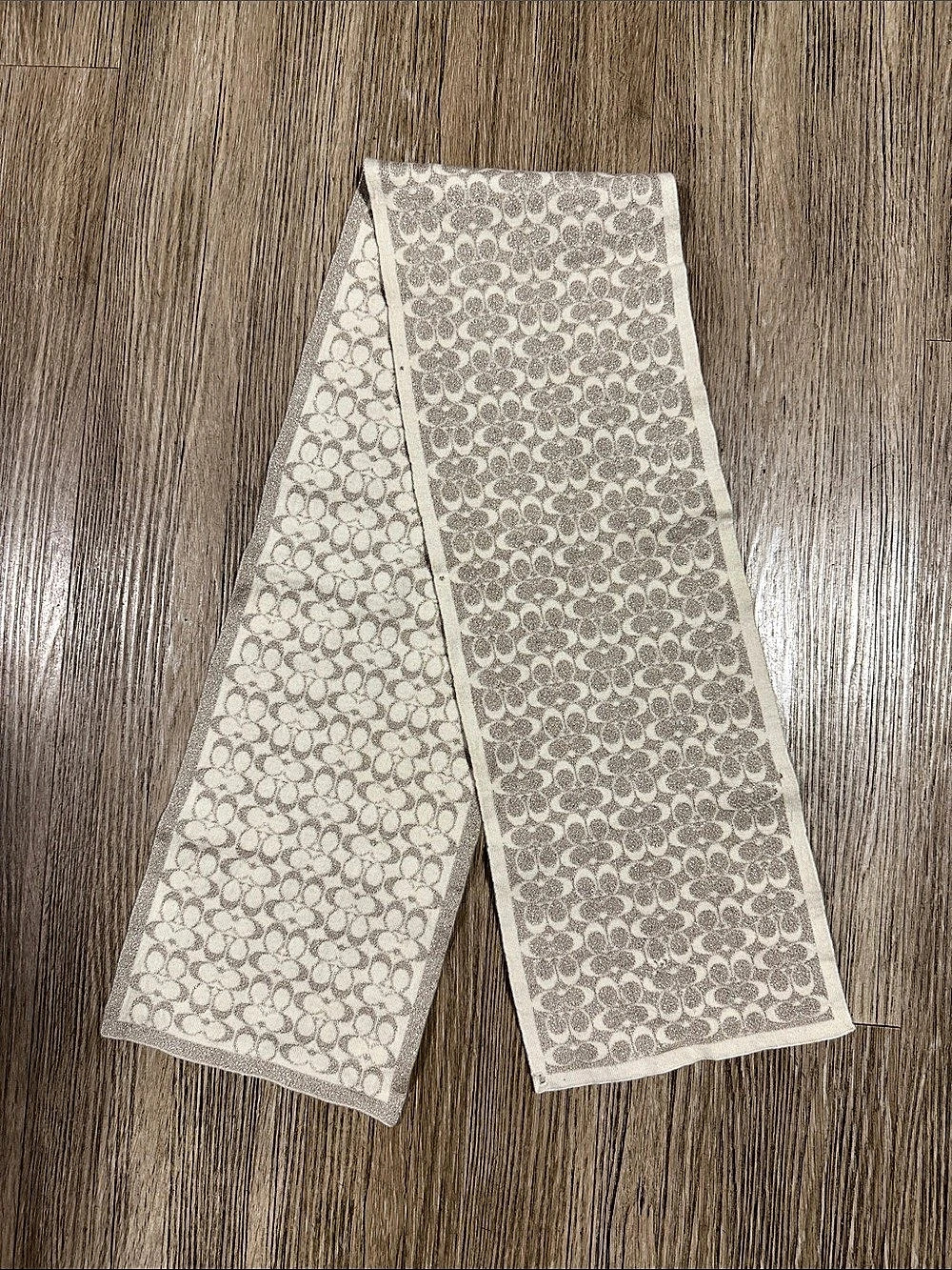 Coach Signature C Metallic Merino Wool Scarf Brown & Cream